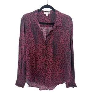Cloth & Stone Womens Leopard Print Button Down Shirt Burgundy Black L